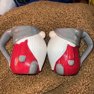 Pottery Barn Gnome Shaped Ceramic Mugs Set of 2 Coffee Tea Mugs Cups RARE FIND!!
